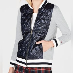 Tommy Hilfiger Navy and Gray Quilted Bomber Jacket